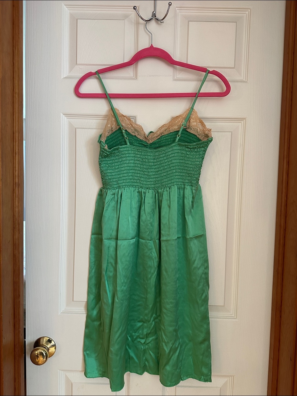 Vintage y2k Betsey Johnson Emerald Green Lace Trimmed Milkmaid Slip Dress 8 - Picture 4 of 11